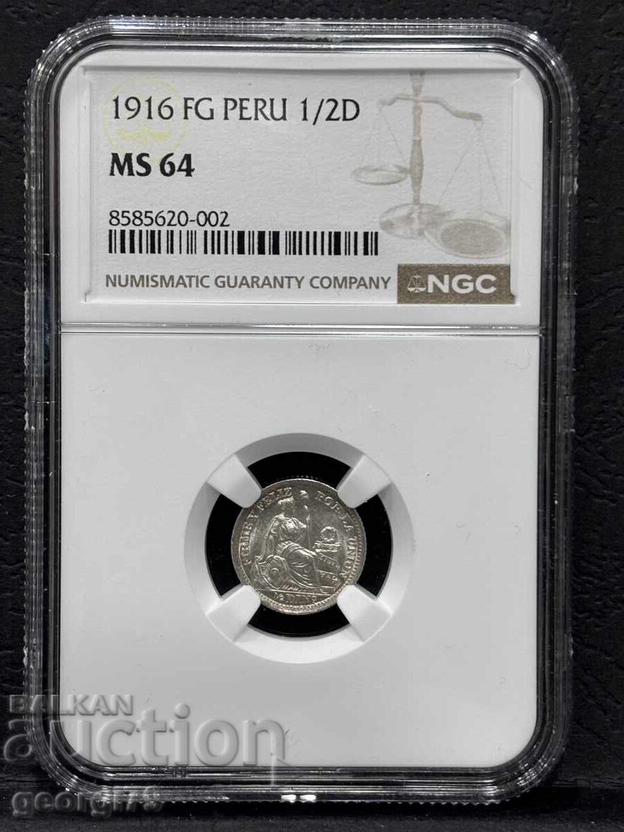 1/2 Динеро 1916 Перу NGC MS 64