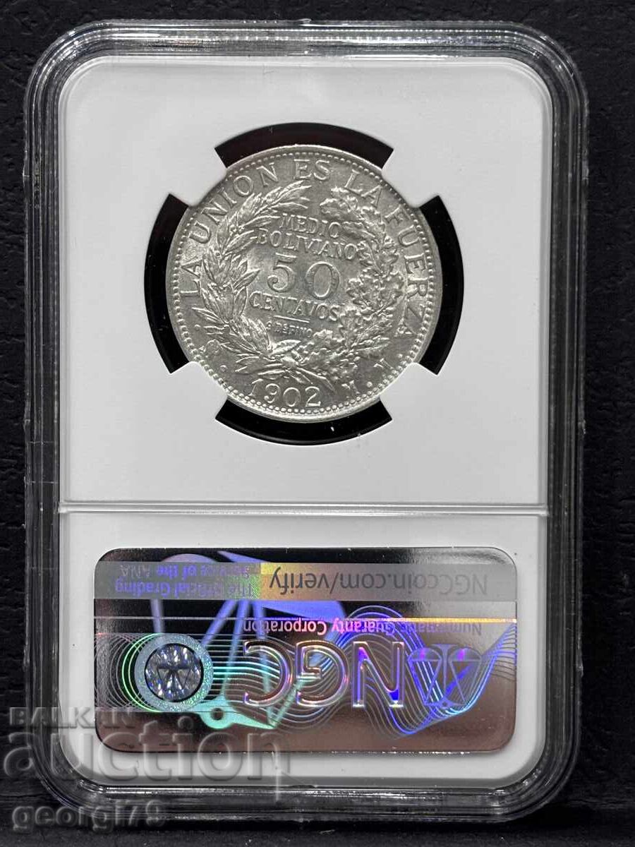 50 центавос 1902 Боливия NGC AU 58 с цена € 0.01 | 0.02 лв. 50 центавос 1902 Боливия NGC AU 58 с цена € 0.01 | 0.02 лв.