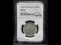 50 центавос 1902 Боливия NGC AU 58