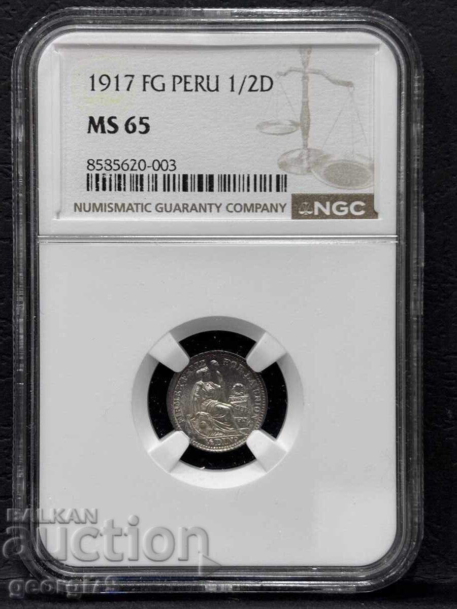 1/2 Динеро 1917 Перу NGC MS 65 1/2 Динеро 1917 Перу NGC MS 65