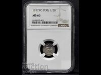 1/2 Динеро 1917 Перу NGC MS 65