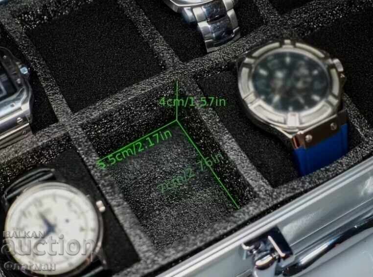 Αλουμινένιο βαλιτσάκι για 10 ρολόγια, διαστάσεις 30 εκ./17 εκ./7,5 εκ - 5