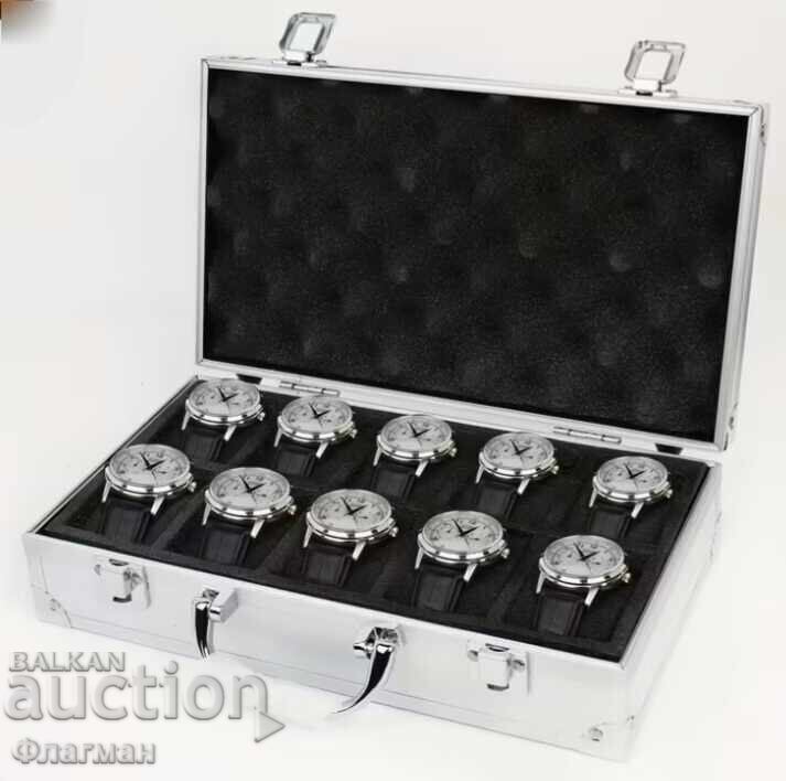 Αλουμινένιο βαλιτσάκι για 10 ρολόγια, διαστάσεις 30 εκ./17 εκ./7,5 εκ