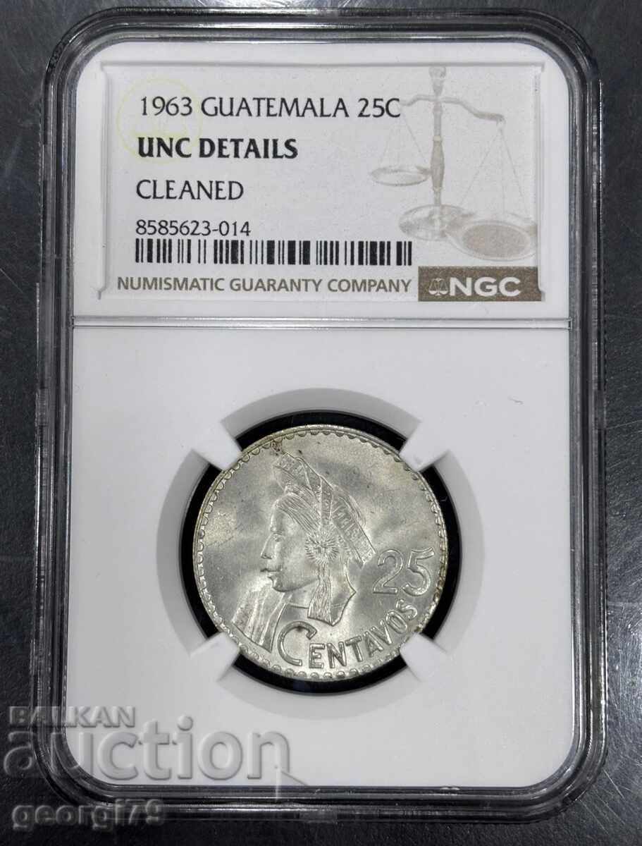 25 centavos 1963 Guatemala NGC UNC details 25 centavos 1963 Guatemala NGC UNC details