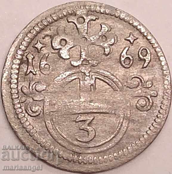 1 Groș 1669 Austria 3 Kreuzer Groschel Opeln Leopold argint - 5