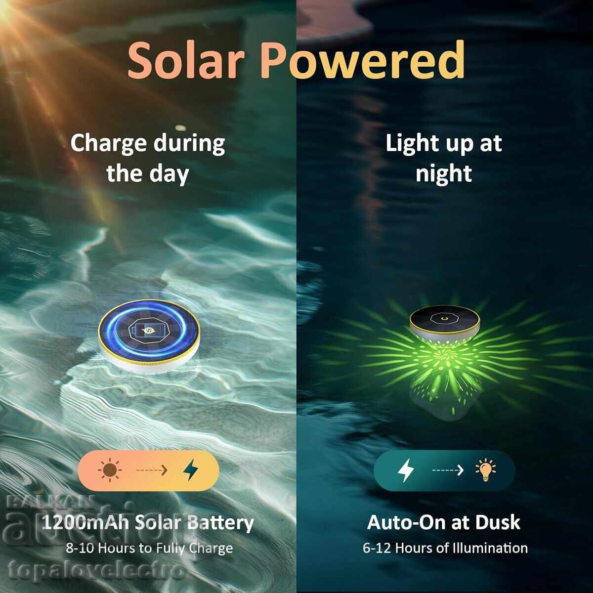 NOU! Lampă solară plutitoare RGB LED pentru piscină cu automatizare