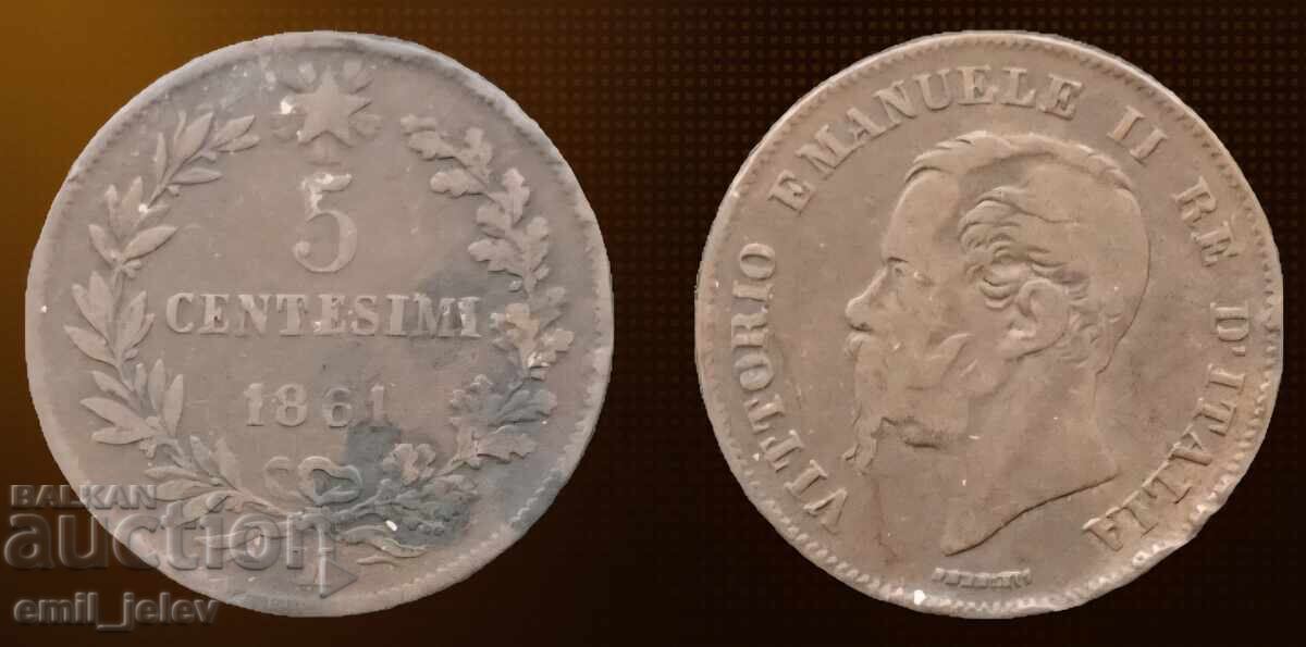 5 чентесими 1861 Италия М - Милан Викторио Емануеле III 5 чентесими 1861 Италия М - Милан Викторио Емануеле III