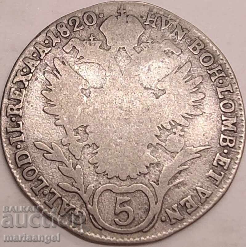 Austria 5 Kreuzer 1820 A - Vienna Francis silver - rare - 7