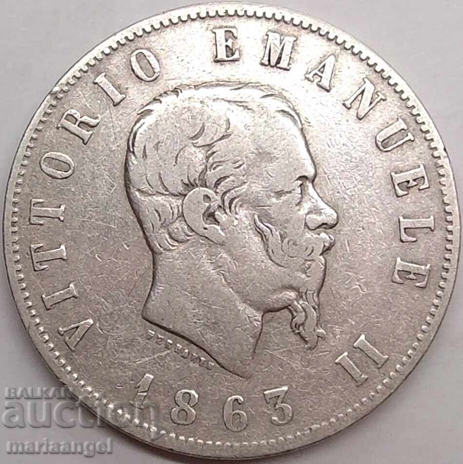 Livrarea 2 lire 1863 T - Torino Italia "SHIELD" Shield BN - Birmingham Ag Livrarea 2 lire 1863 T - Torino Italia "SHIELD" Shield BN - Birmingham Ag