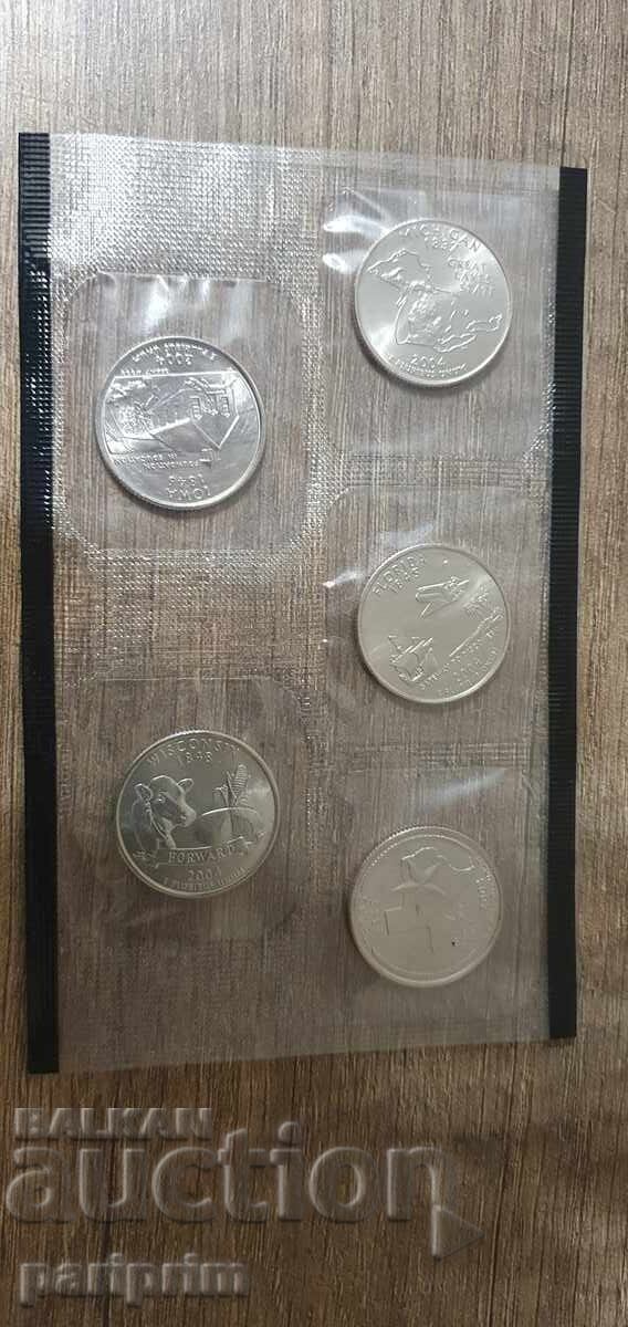 Η.Π.Α., 2004. Λοτ 5 τμχ. ακυκλοφόρητα νομίσματα, quarter dollar. BZC με τιμή € 0.01 | 0.02 BGN
