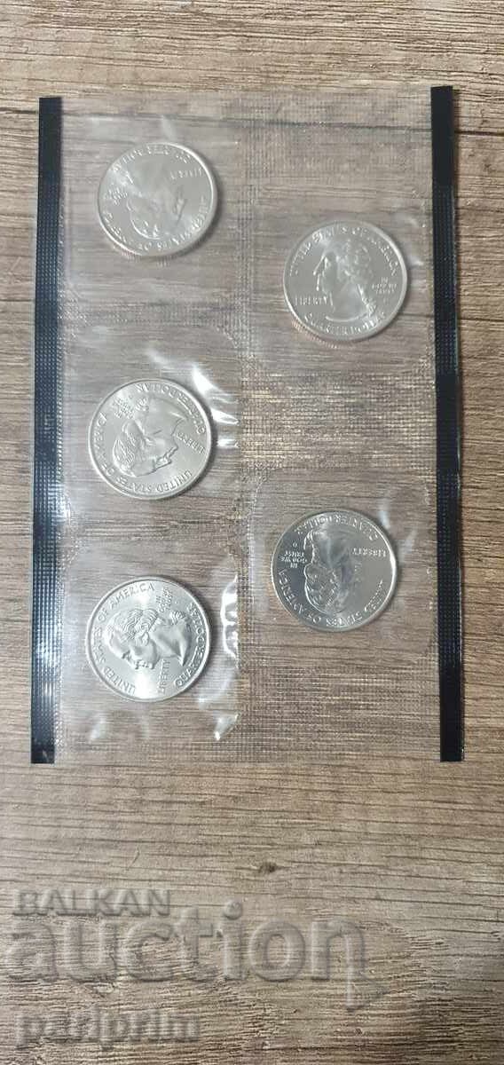 Δημοπρασία Η.Π.Α., 2004. Λοτ 5 τμχ. ακυκλοφόρητα νομίσματα, quarter dollar. BZC