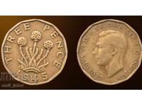 Marea Britanie 3 pence, nichel-alamă /culoare galbenă/ 1945
