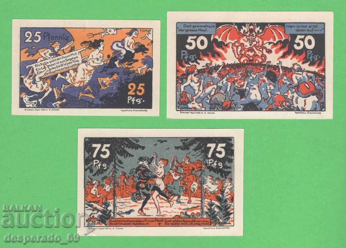 (¯`'•.¸NOTGELD (πόλη Brocken) 1922 UNC -3 τεμ. τραπεζογραμμάτια¸.•'´¯)