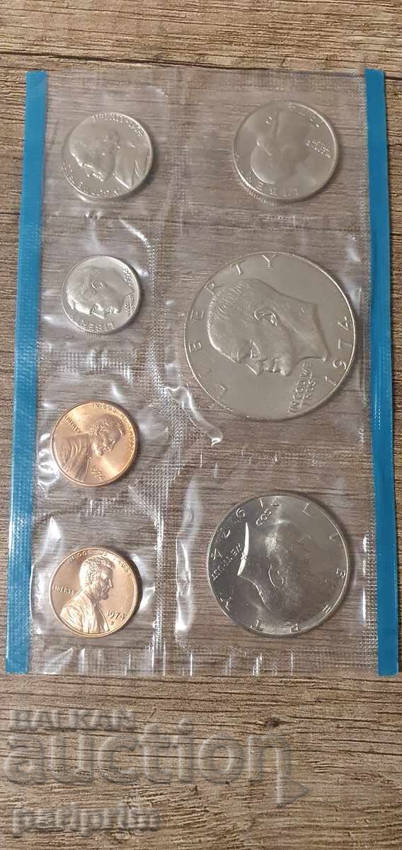 Аукцион САЩ, 1974 г. Лот от 7 бр. нециркулирали монети.БЗЦ Аукцион САЩ, 1974 г. Лот от 7 бр. нециркулирали монети.БЗЦ