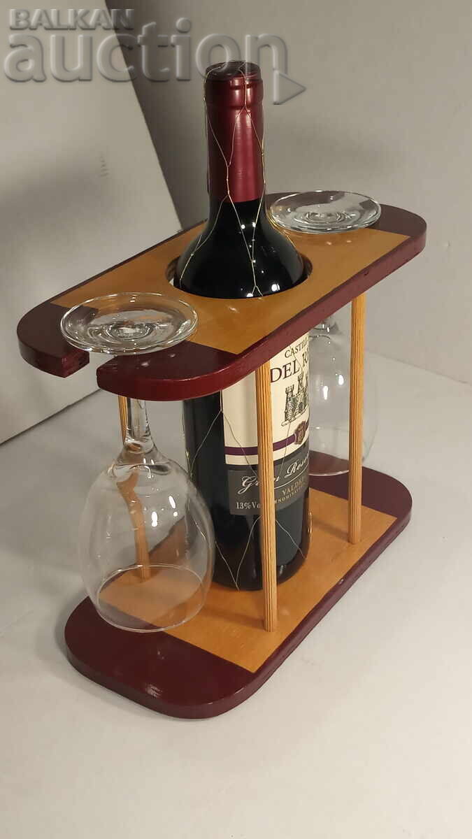 Стойка за вино с бутилка и 2 чаши - 7