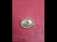 Αντίκα πορσελάνινη καρφίτσα, με πέρλες