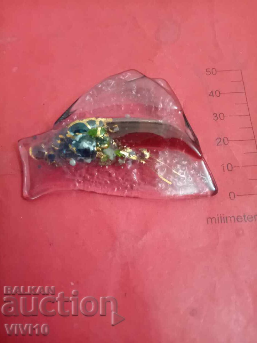 Αντίκα καρφίτσα, γυαλί, επιχρύσωση