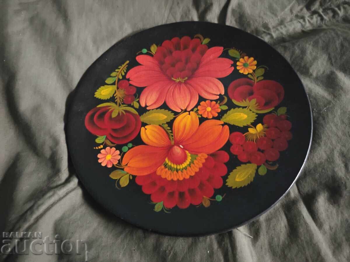 Ξύλινο ζωγραφισμένο πιάτο τοίχου USSR