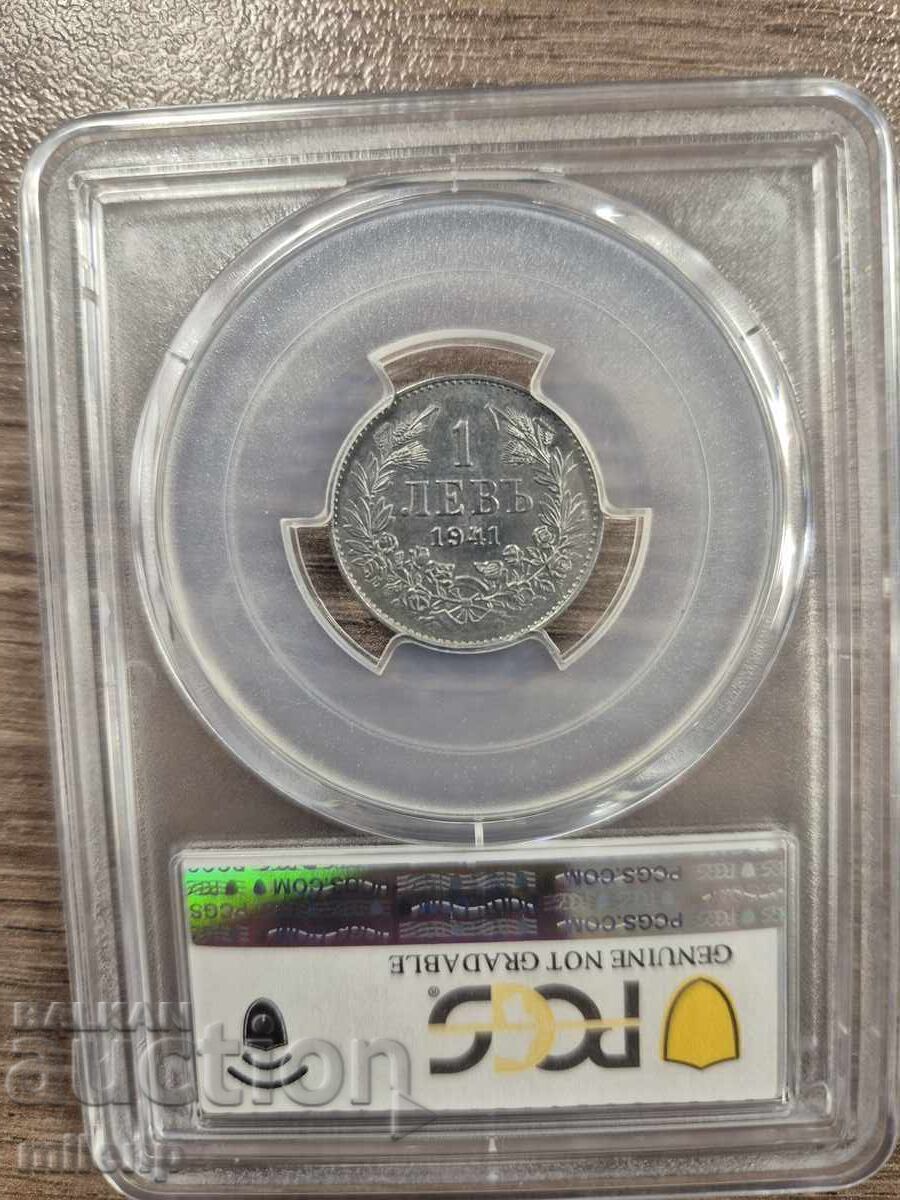 PCGS 1 leu 1941 g. UNC DETAILS CURĂȚAT - 6