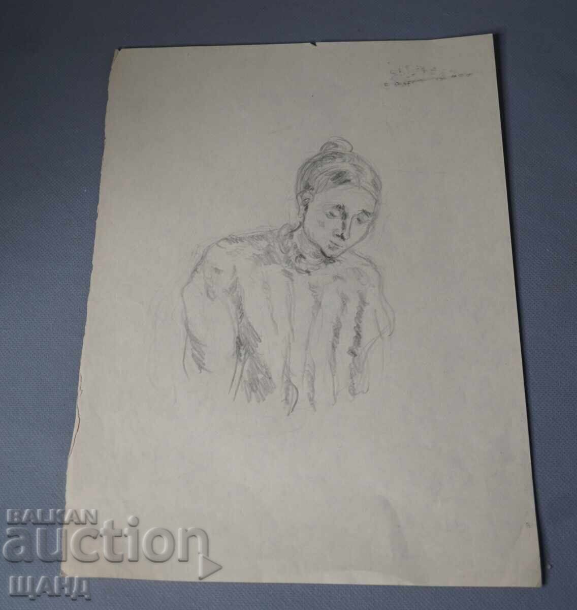 Desen vechi de maestru, portret în creion al unei femei