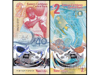 ❤️ ⭐ Caraibe de Est 2023 2 USD Polymer UNC nou ⭐ ❤️