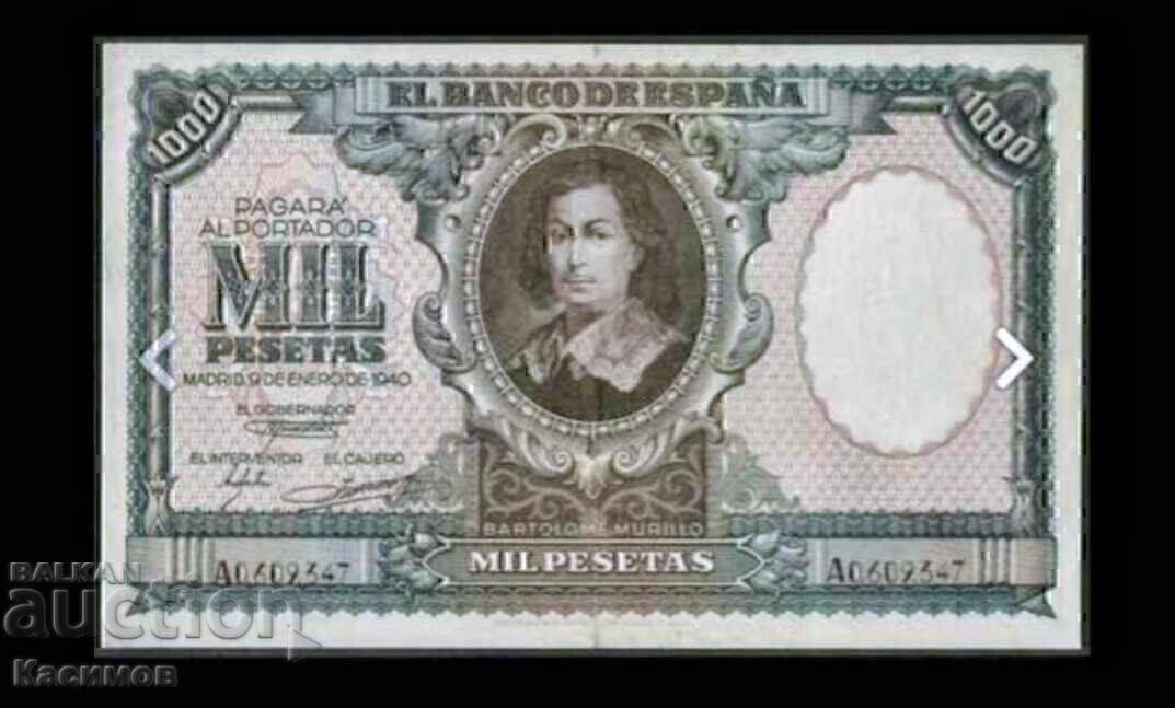 Auction  Unique rare banknote from Spain 1000 Pesetas 1940