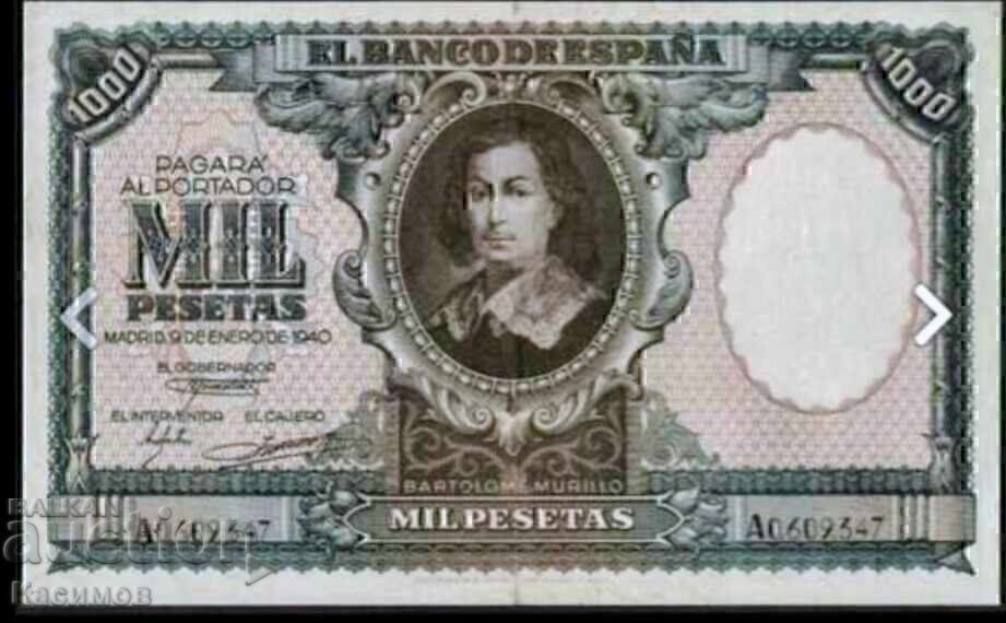 Unique rare banknote from Spain 1000 Pesetas 1940