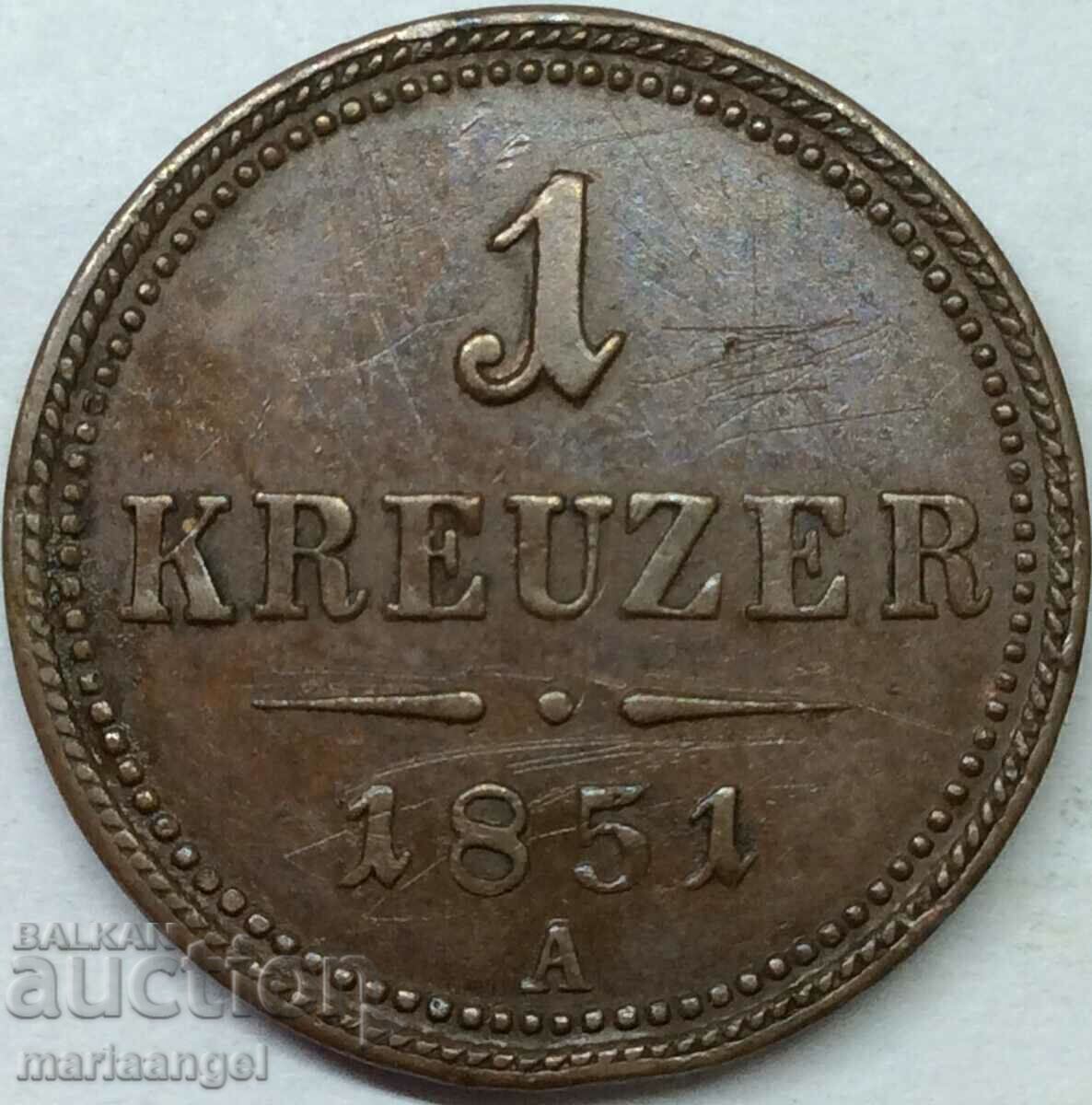 1 Kreuzer 1851 Austria B - Kremnitz - 5 1 Kreuzer 1851 Austria B - Kremnitz - 5