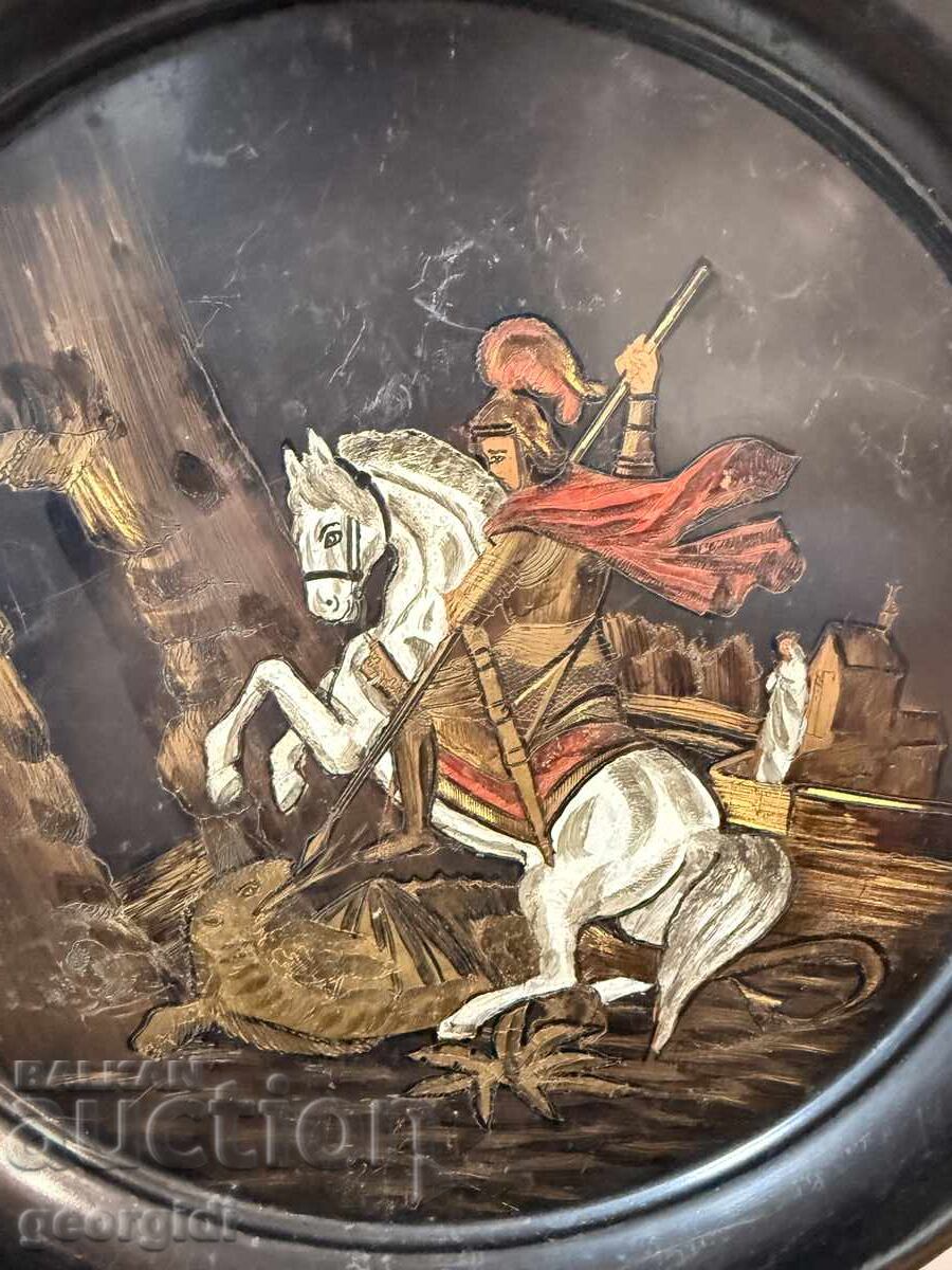 Гравирана месингова чиния -  Свети Георги Победоносец №7832 с цена € 27.00 | 52.81 лв.