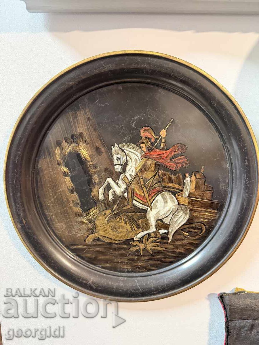 Гравирана месингова чиния -  Свети Георги Победоносец №7832