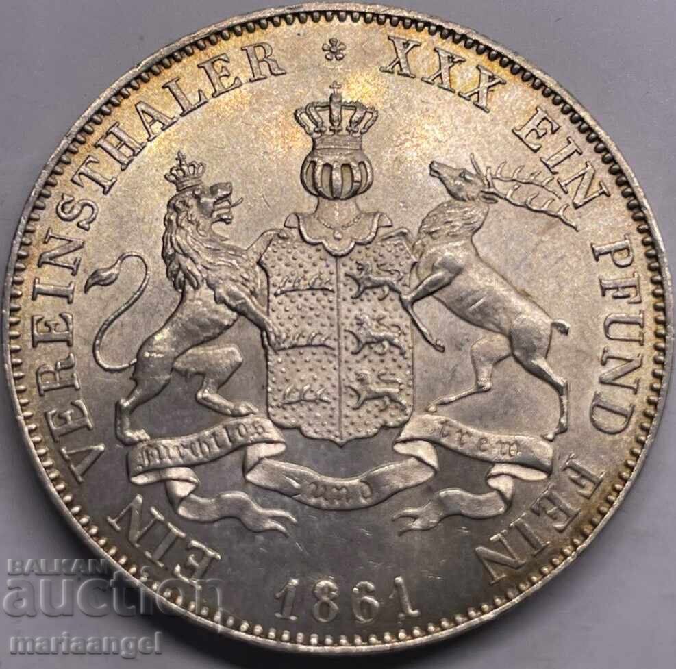 Τάλερ 1861 Γερμανία Βίλχελμ - βασιλιάς της Βυρτεμβέργης UNC πατίνα - 5