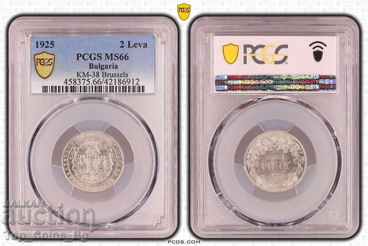 2 Leva 1925 Brussels MS66 PCGS 42186912