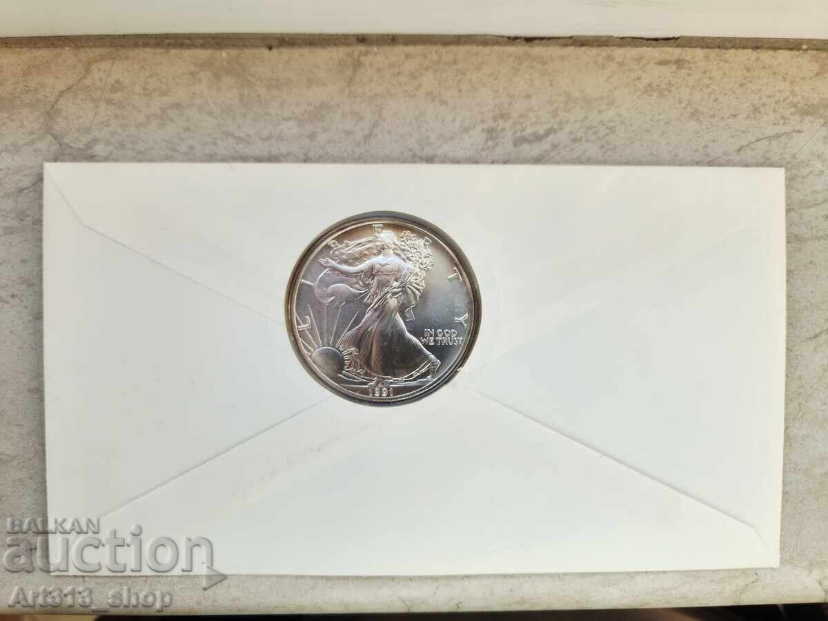 Американски Сребърен Орел 1991 г. – 1 унция ,999 сребро с цена € 120.00 | 234.70 лв.