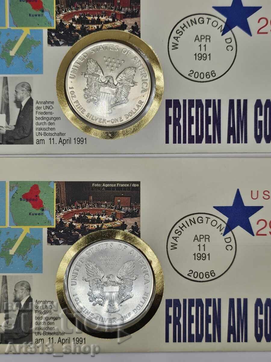 Auction  6 x American Silver Eagle 1991 - 1 ounce .999 silver