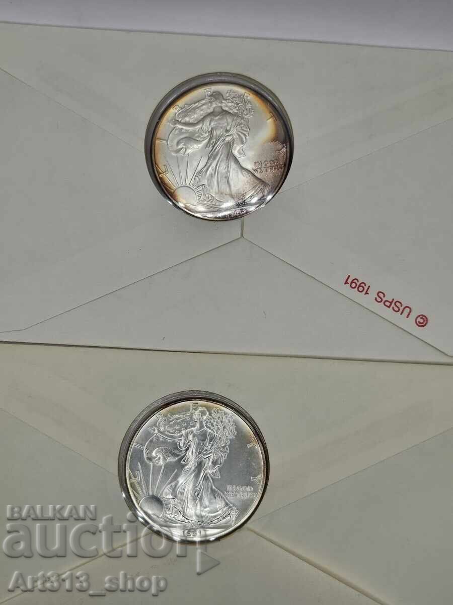 Delivery of 6 x American Silver Eagle 1991 - 1 ounce .999 silver