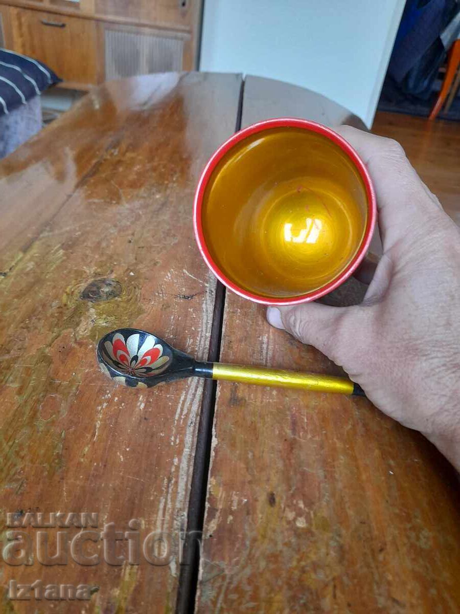 Аукцион Стара Руска дървена чаша,хохлома