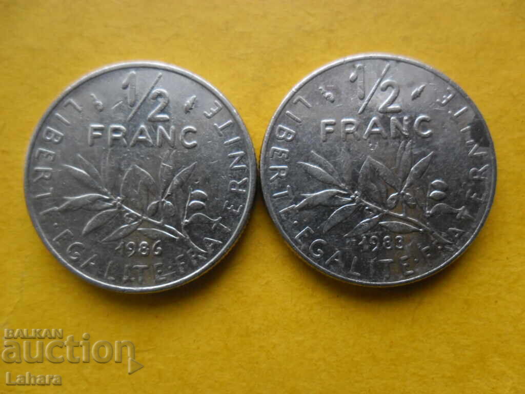 1/2 франк 1983  , 1986  г. Франция с цена € 0.51 | 1.00 лв.