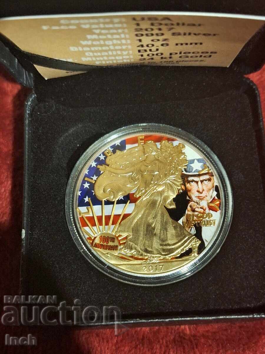 СРЕБЪРЕН АМЕРИКАНСКИ ОРЕЛ 2017  УНИКАЛНА  БЗЦ - 6