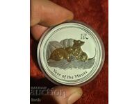 MONEDĂ DE ARGINT AUSTRALIANĂ LUNAR 2008 AURITĂ BZC