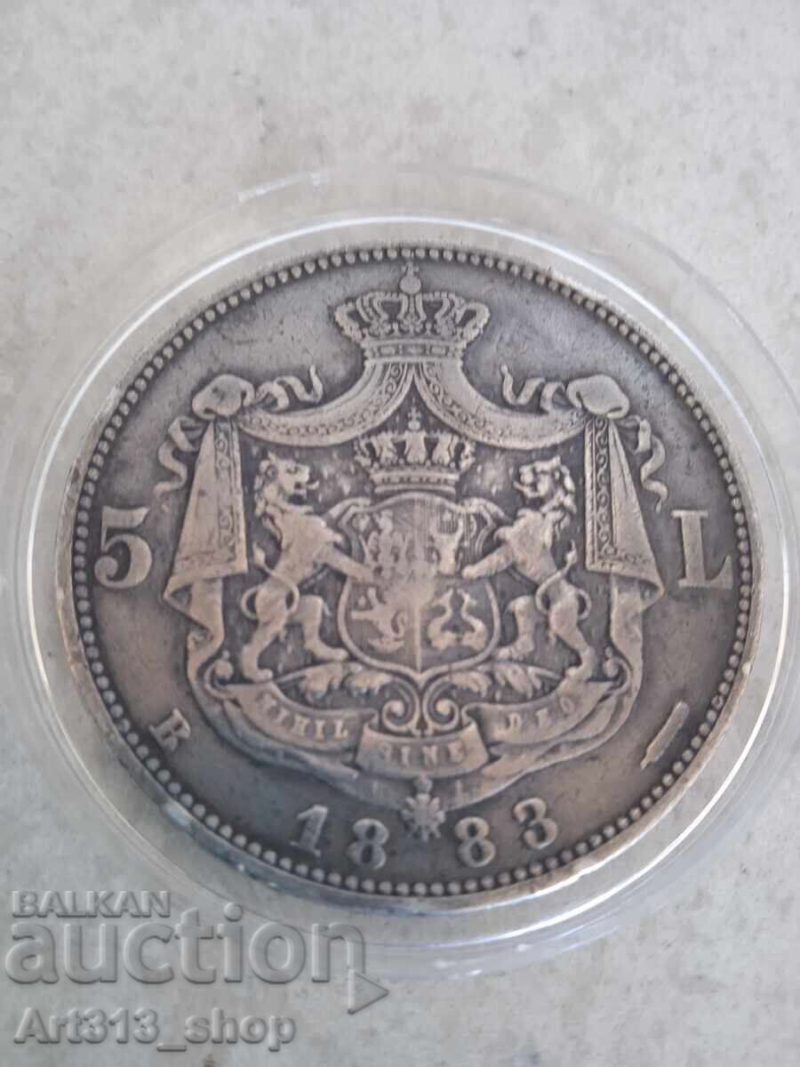 19th Century Silver Coin Romania Carol I King of Romania 5 Lei - 5
