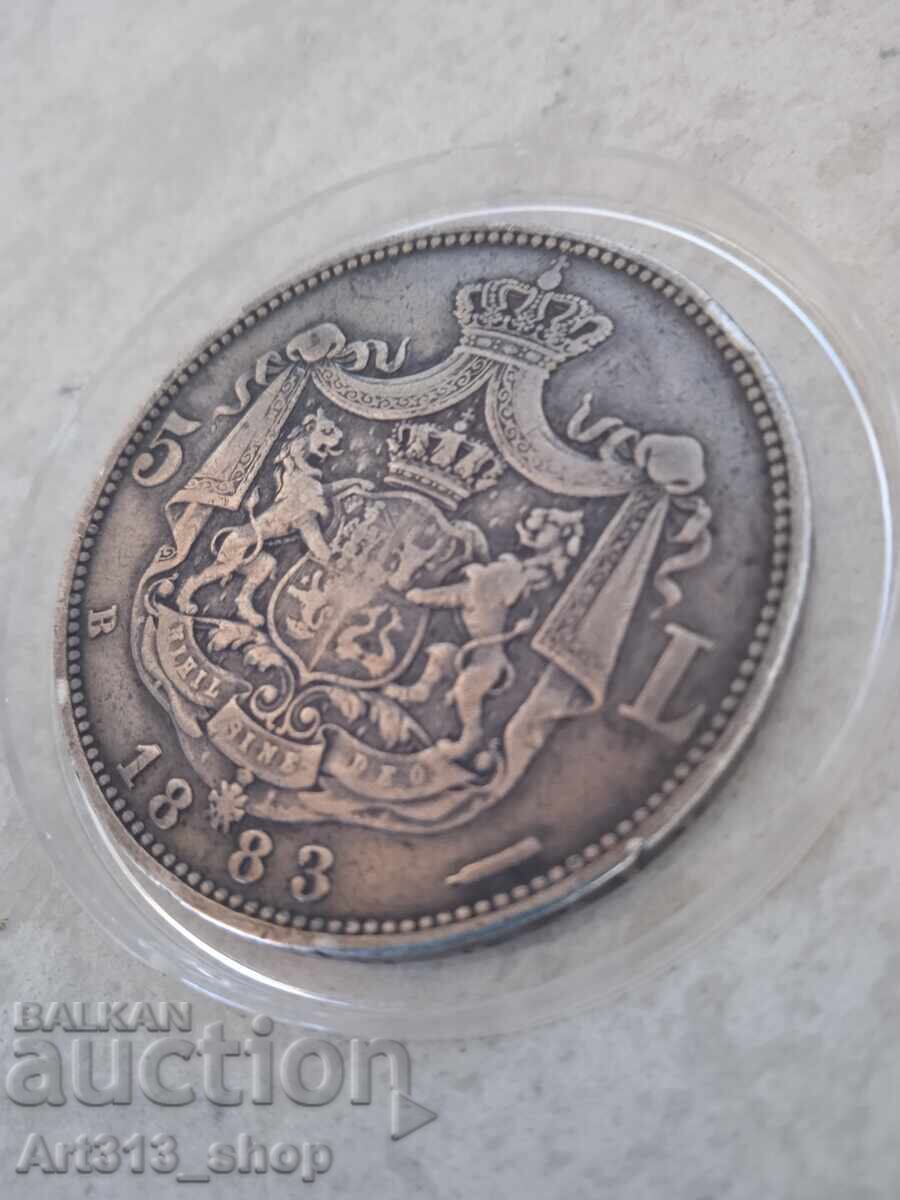 19th Century Silver Coin Romania Carol I King of Romania 5 Lei - 6