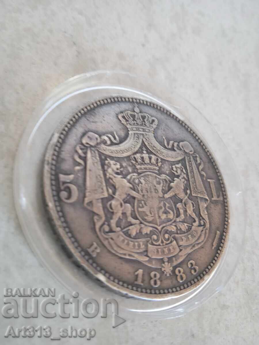 19th Century Silver Coin Romania Carol I King of Romania 5 Lei - 7
