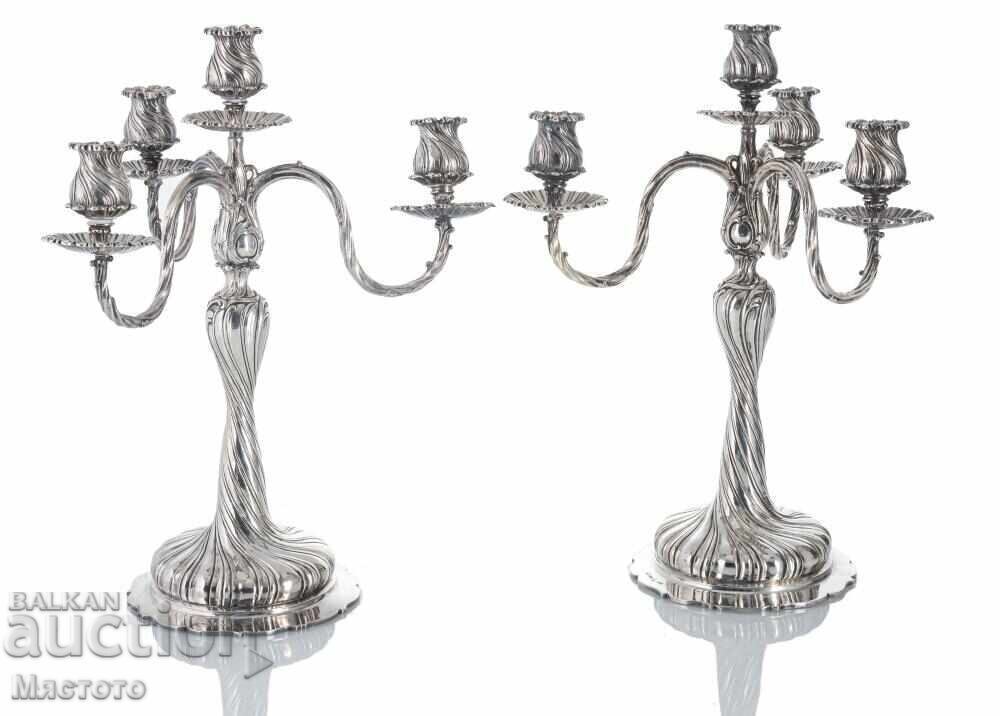 2бр.Сребърни свещници сребро проба800