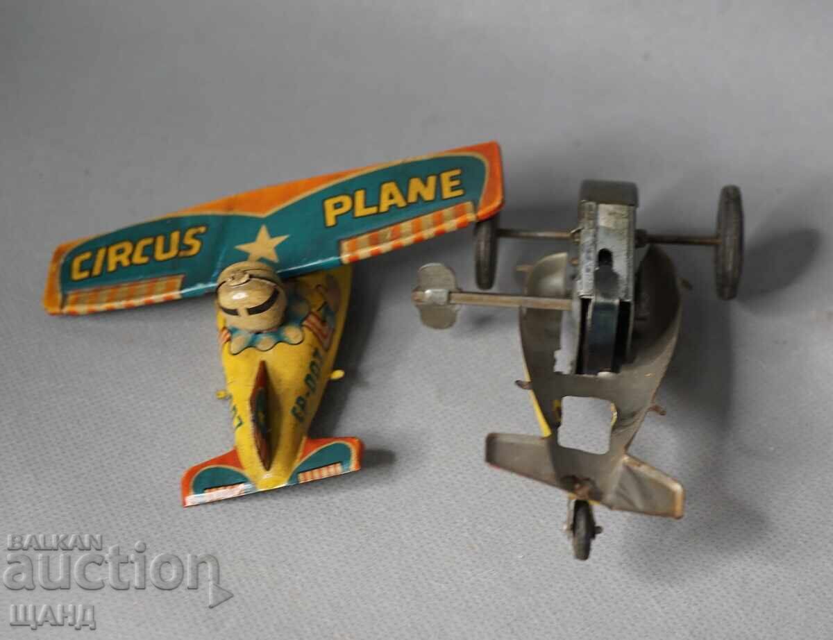Old Japanese metal mechanical toy circus airplane - 5