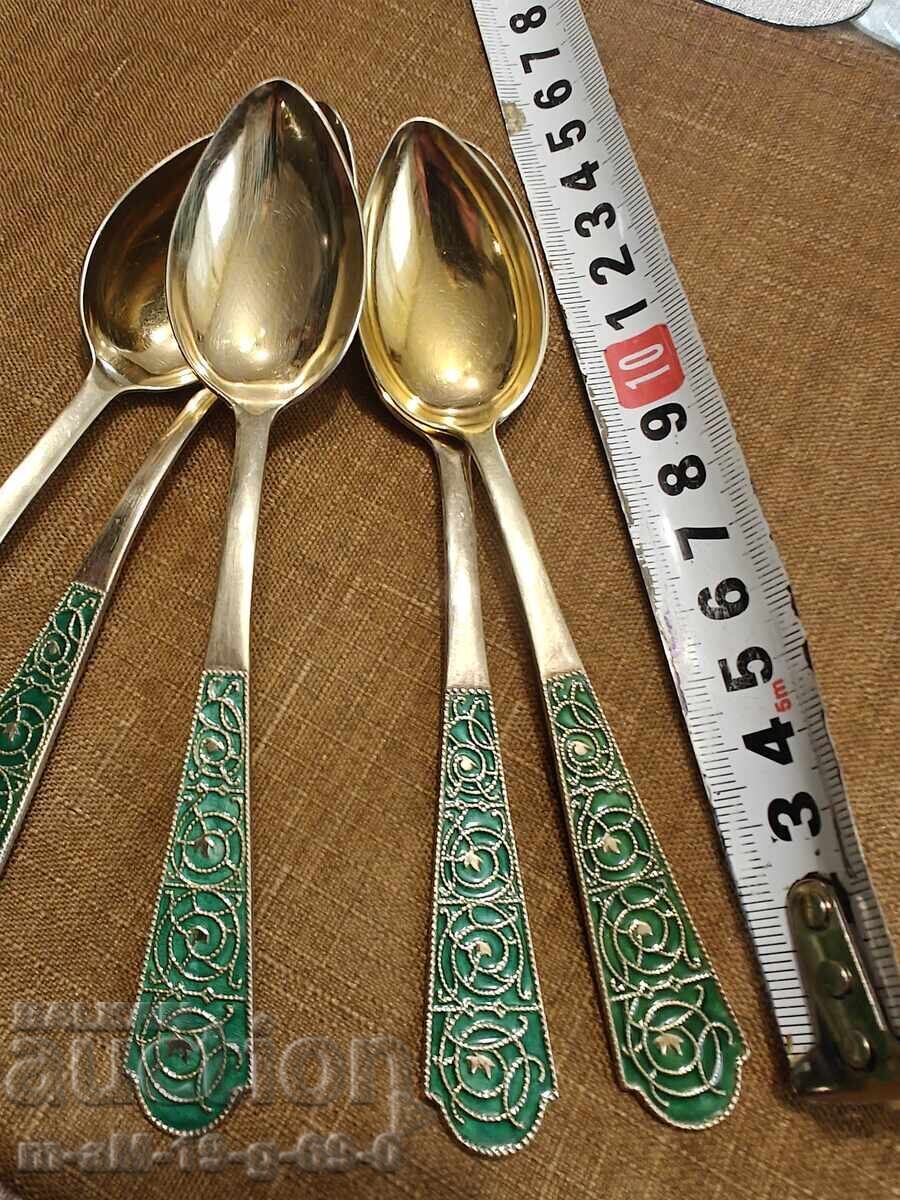 Δημοπρασία Ασημένια επιχρυσωμένα κουταλάκια με σμάλτο