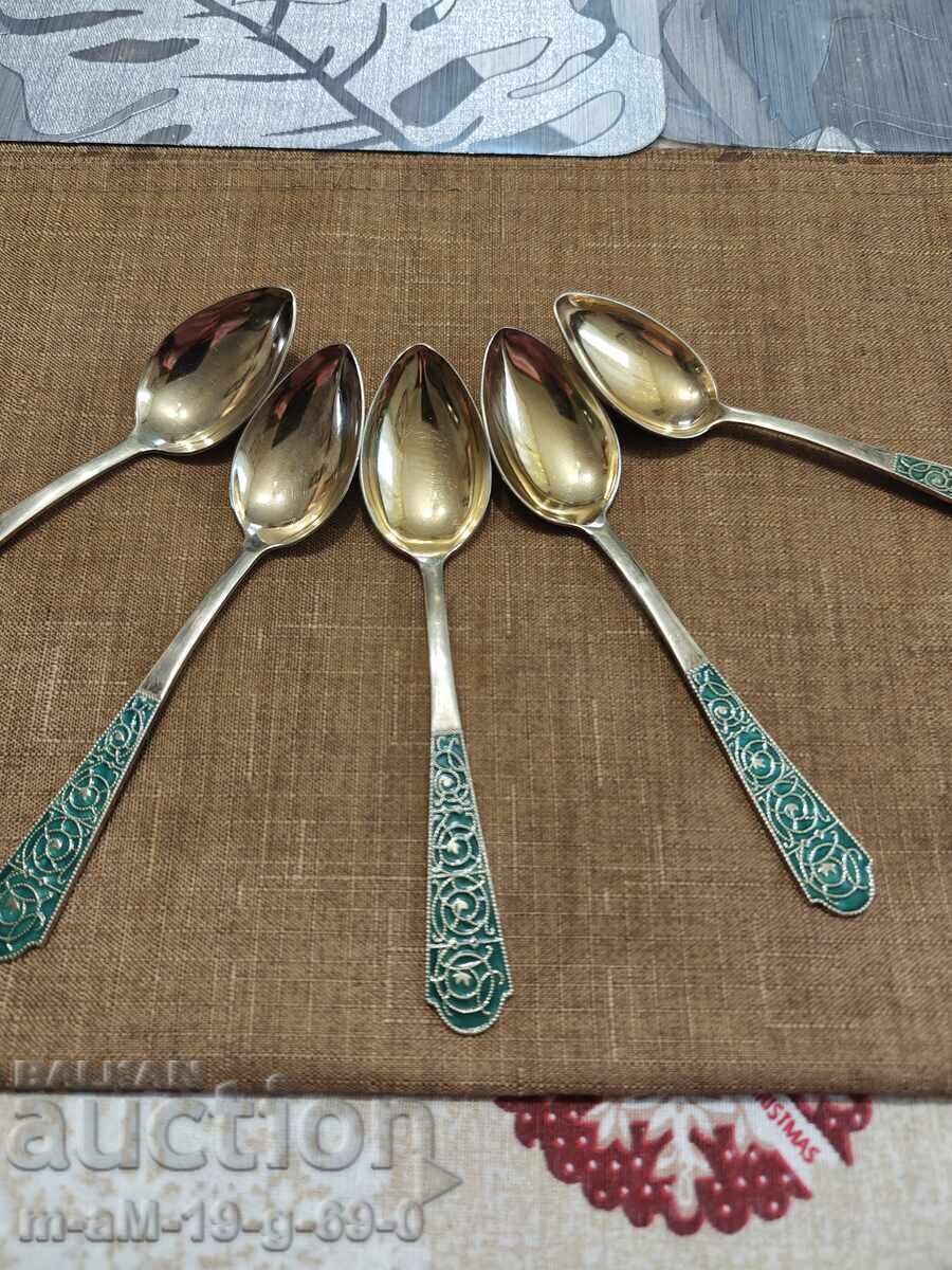 Ασημένια επιχρυσωμένα κουταλάκια με σμάλτο