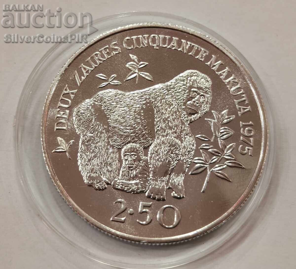 Ασήμι BU 2.5 Ζαΐρ Γορίλας 1975 Ζαΐρ Απειλούμενα Ζώα με τιμή € 3.50 | 6.85 BGN