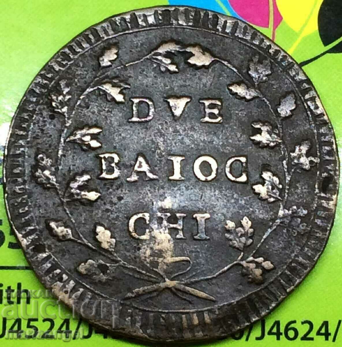 First Roman Republic 2 bayochi 1798 -1799 Vatican 35mm 19g - 6