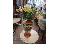 Χειροποίητο βάζο από γυαλί οπάλ με floral διακόσμηση