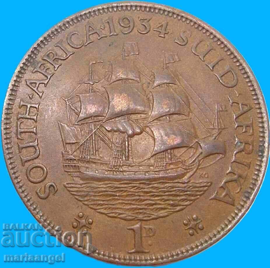 1 Penny 1934 Africa de Sud George V 1910-1936 9,42g - 5